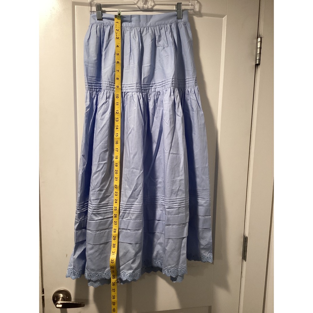 Few Moda OPT One Pretty Time Blue Cotton Tiered Maxi Skirt Eyelet Lace Trim - Picture 4 of 9